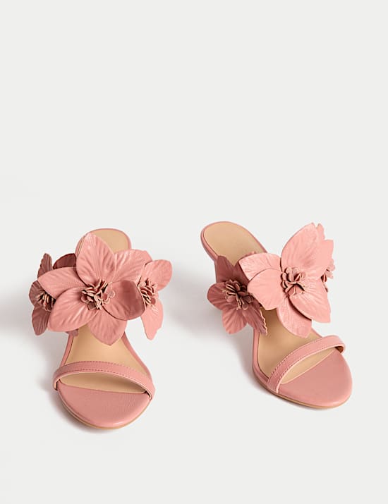 Metallic Flower Corsage Stiletto Mules