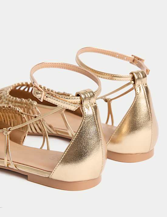 Woven Strappy Flat Ballet Pumps