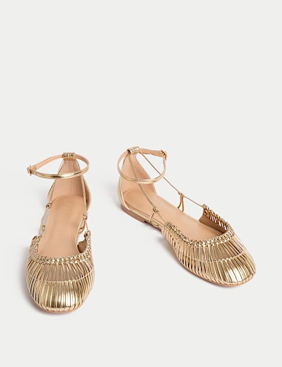 Woven Strappy Flat Ballet Pumps