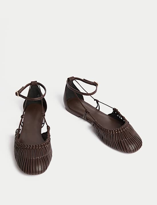 Woven Strappy Flat Ballet Pumps