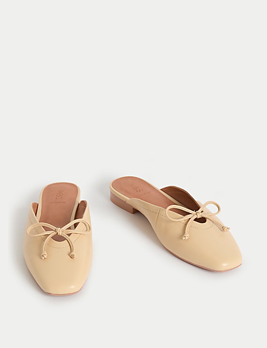 Leather Bow Flat Mules