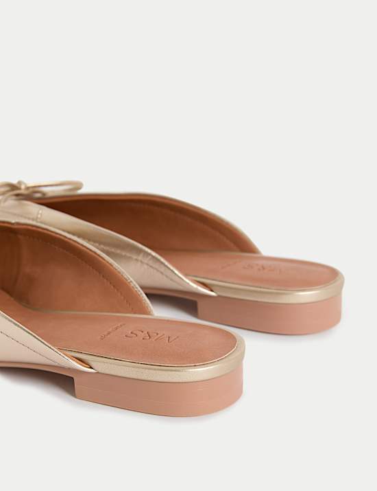 Leather Bow Flat Mules
