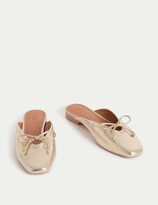 Leather Bow Flat Mules