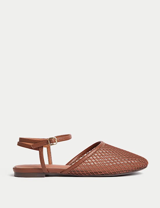 Mesh Ankle Strap Flat Sandals