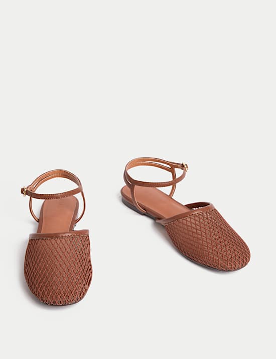 Mesh Ankle Strap Flat Sandals