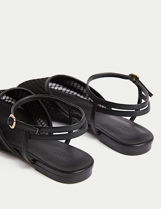 Mesh Ankle Strap Flat Sandals