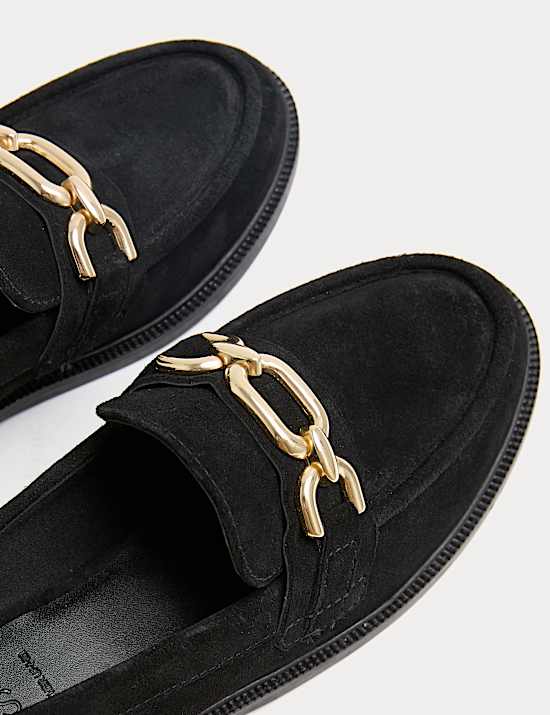 Suede Trim Flat Loafers