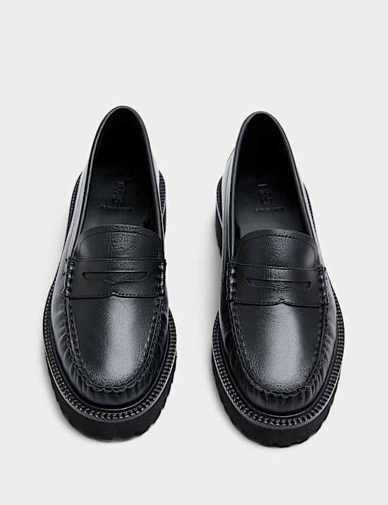 Leather Chunky Block Heel Loafers