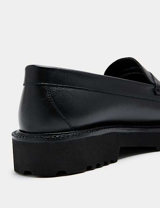 Leather Chunky Block Heel Loafers