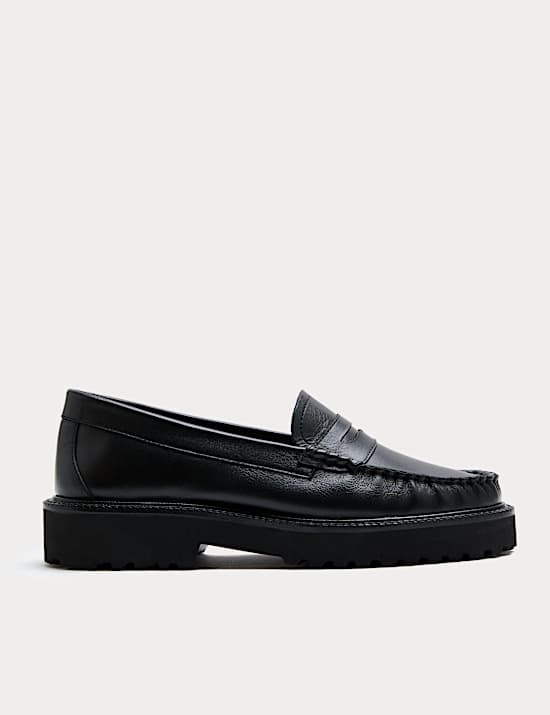 Leather Chunky Block Heel Loafers