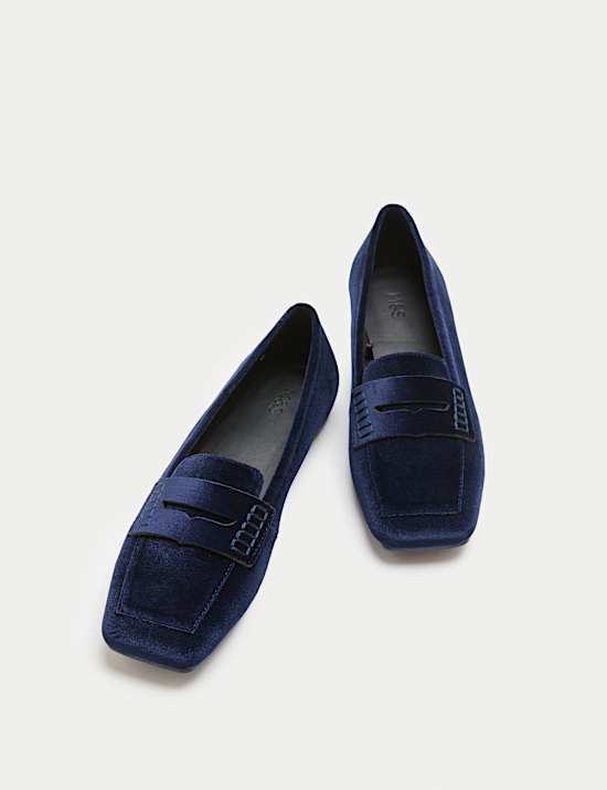 Velvet Flat Square Toe Loafers