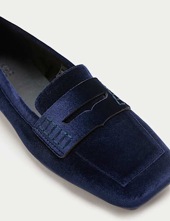 Velvet Flat Square Toe Loafers