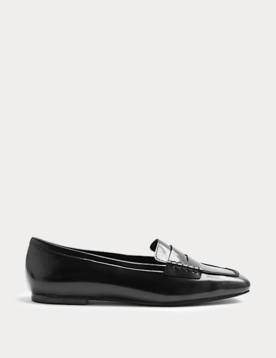 Loafer Ujung Kaki Persegi Datar Paten