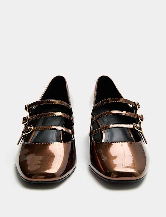 Metallic Block Heel Mary Jane Shoes