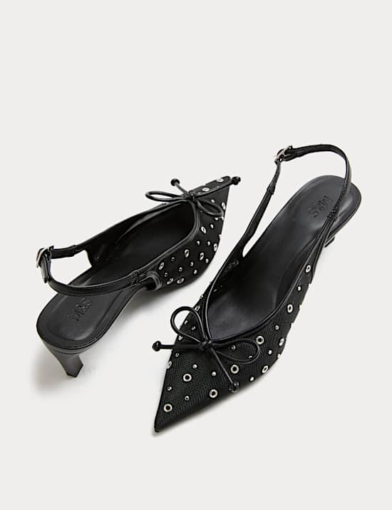 Studded Eyelet Kitten Heel Pointed Slingback Shoes