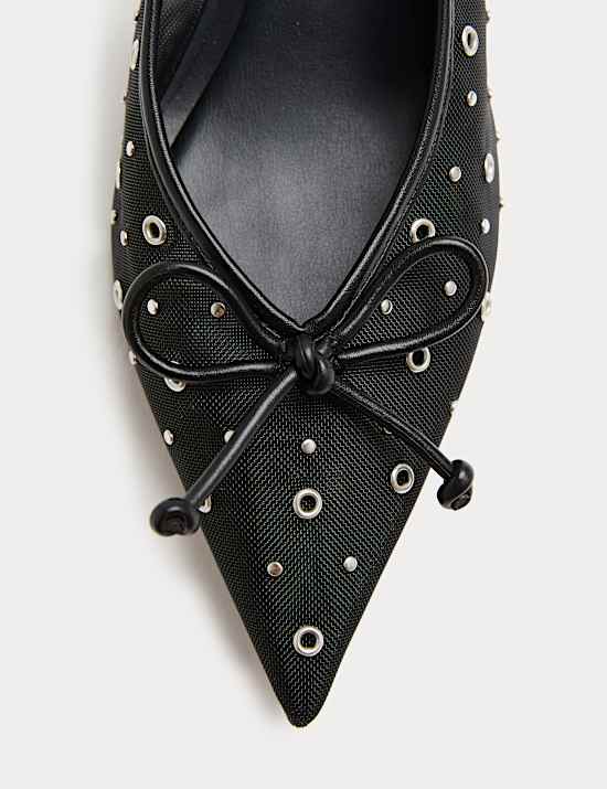 Studded Eyelet Kitten Heel Pointed Slingback Shoes