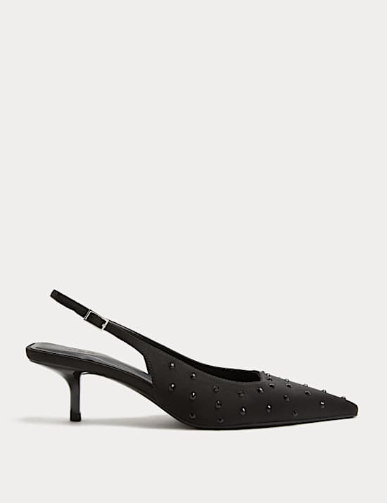Studded Sparkle Kitten Heel Slingback Shoes