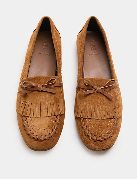 Suede Tassel Bow Flat Loafer