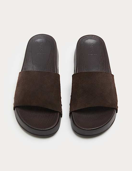 Zuecos de ante con plataforma y puntera abierta