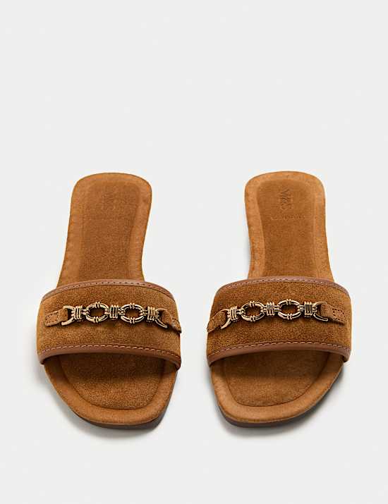 Semišové pantofle s plochým lemem