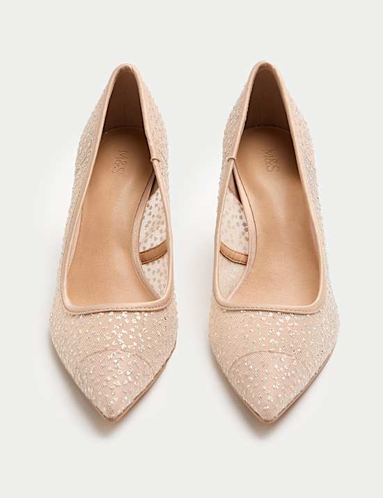 Wide Fit Sparkly Pointed Toe Court Shoes