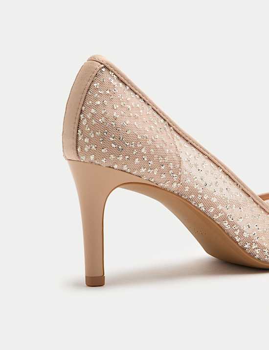 Wide Fit Sparkly Pointed Toe Court Shoes