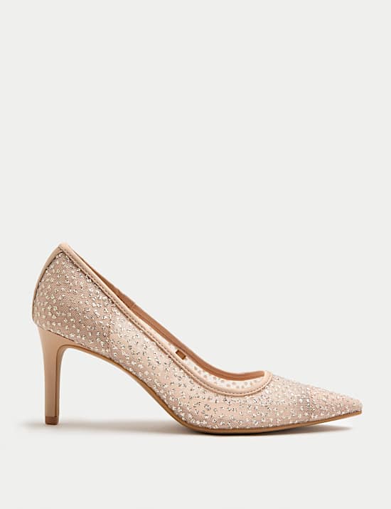 Wide Fit Sparkly Pointed Toe Court Shoes