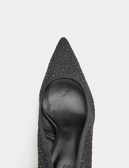 Zapatos de salón de ancho especial con puntera de pico y brillos