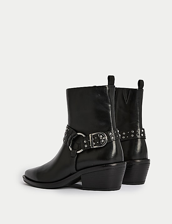 Leather Block Heel Ankle Boots