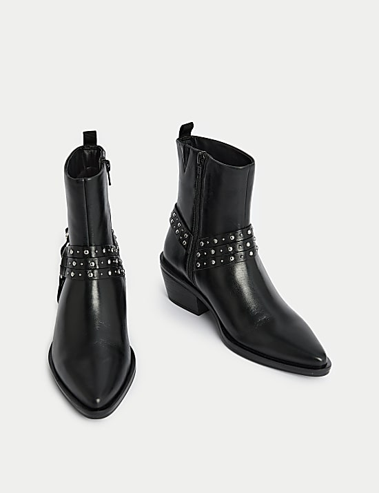 Leather Block Heel Ankle Boots