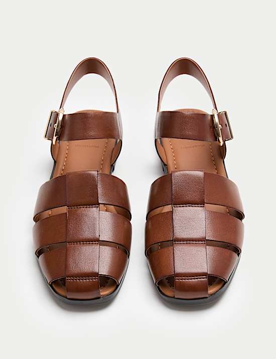 Wide Fit Leather Buckle Flat Fisherman Sandals