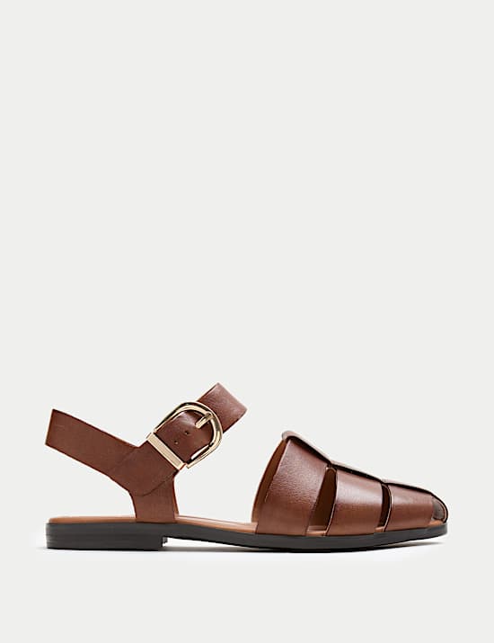 Wide Fit Leather Buckle Flat Fisherman Sandals
