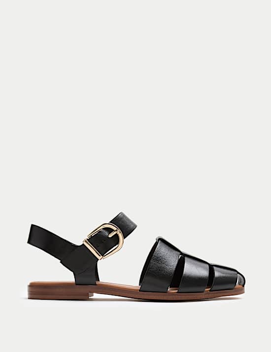 Leather Buckle Flat Fisherman Sandals