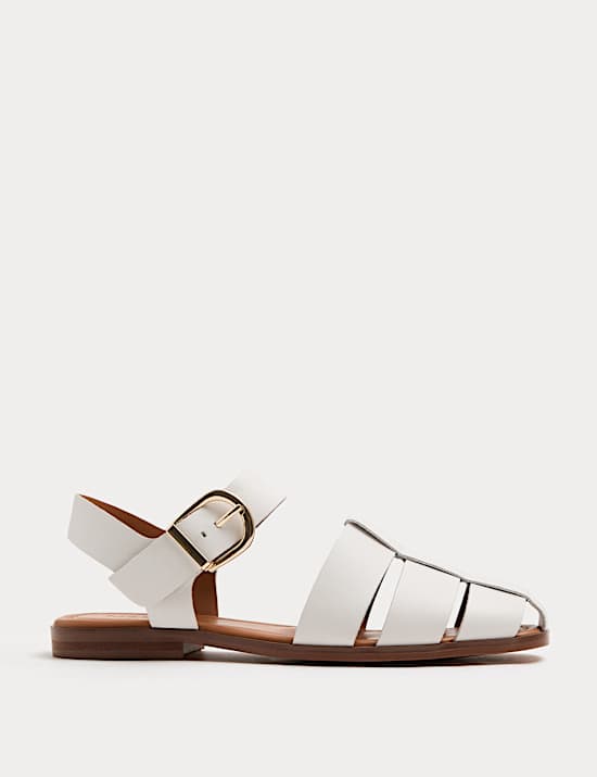 Leather Buckle Flat Fisherman Sandals
