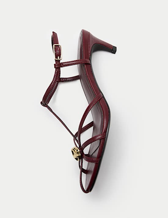 Gold Trim Strappy Kitten Heel Sandals
