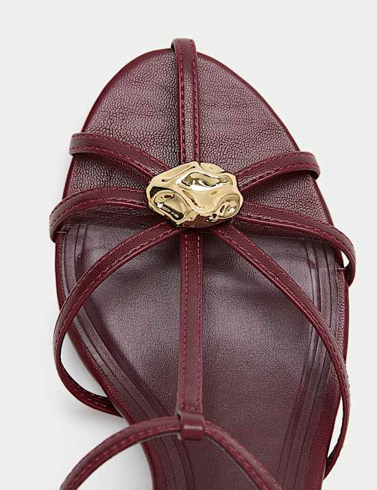 Gold Trim Strappy Kitten Heel Sandals