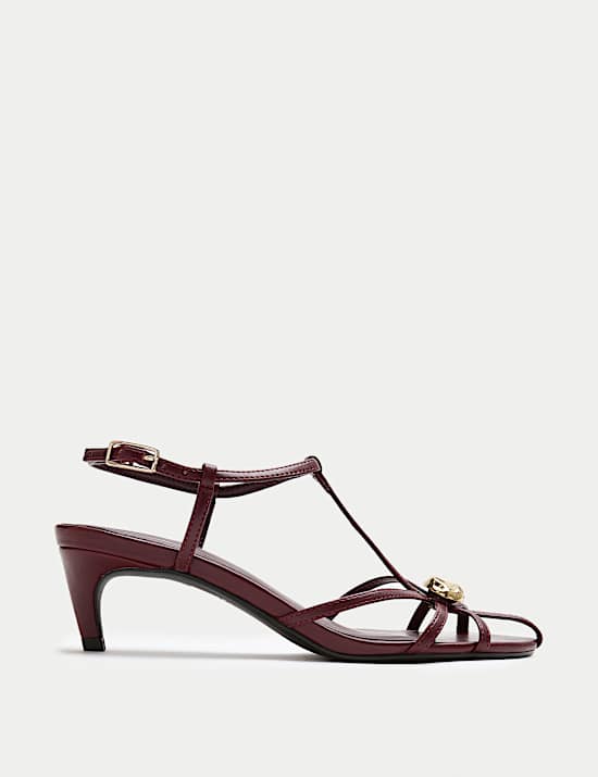 Gold Trim Strappy Kitten Heel Sandals