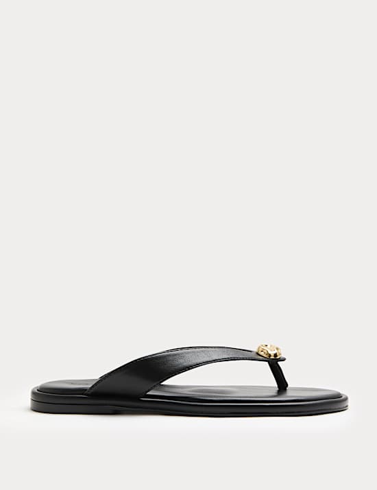 Trim Detail Flat Toe Post Sandals