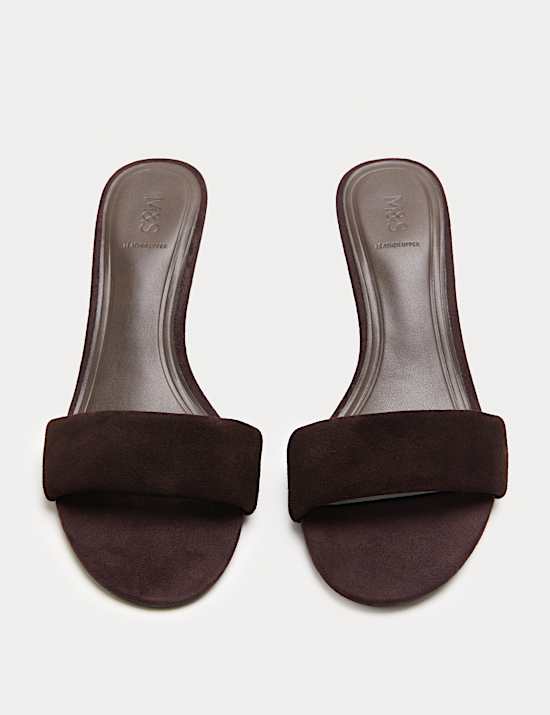 Suede Kitten Heel Open Toe Mules