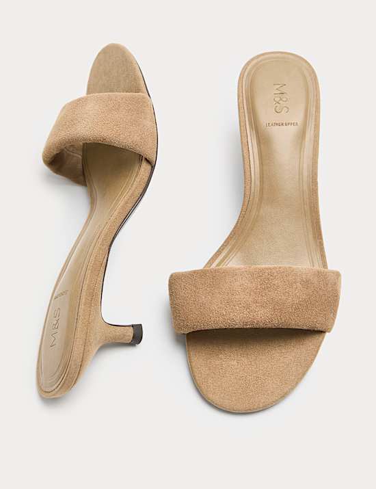 Suede Kitten Heel Open Toe Mules
