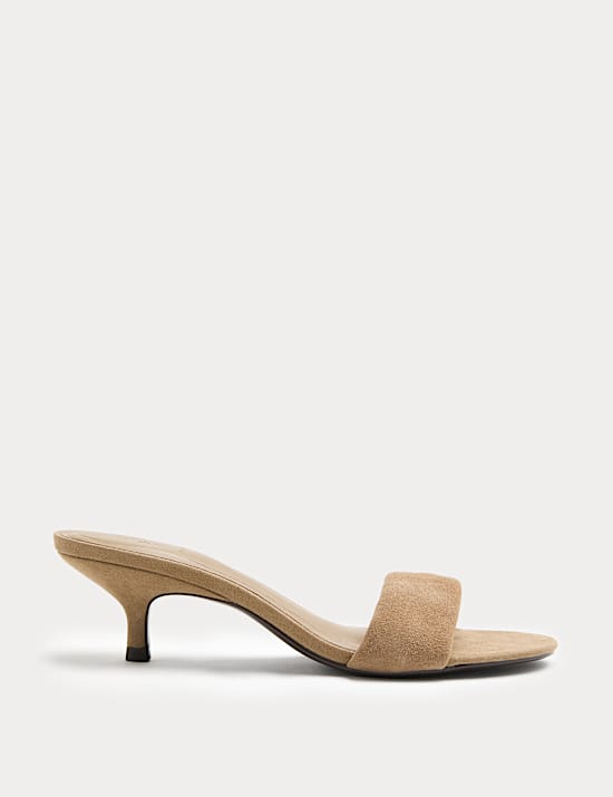 Suede Kitten Heel Open Toe Mules