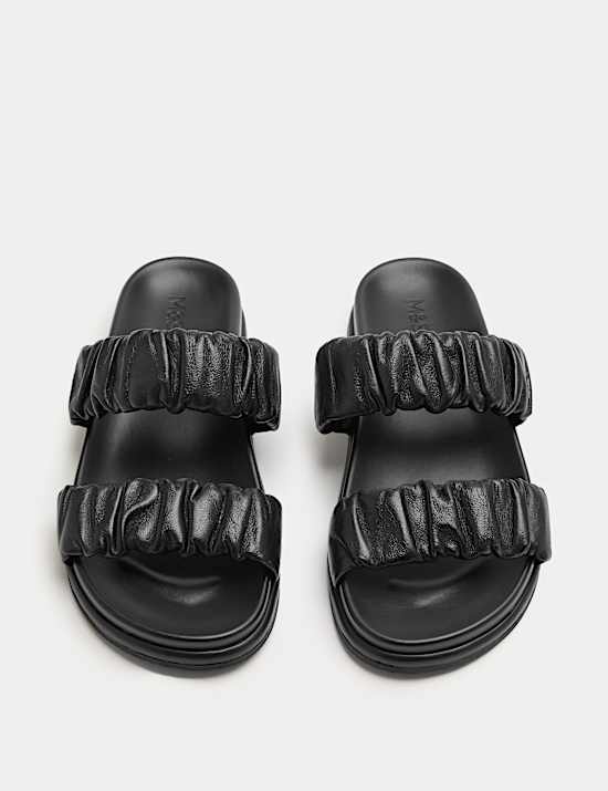 Ruched Leather Mule Footbed Sandals