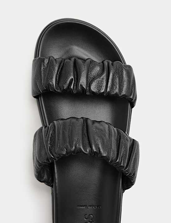 Ruched Leather Mule Footbed Sandals