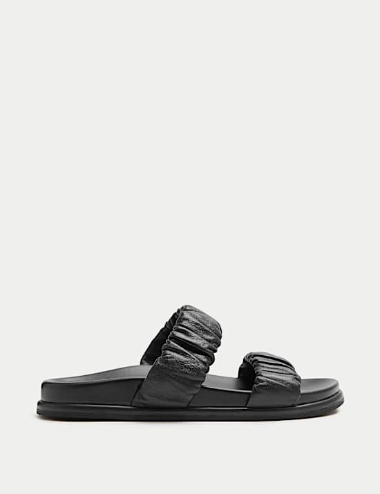 Ruched Leather Mule Footbed Sandals