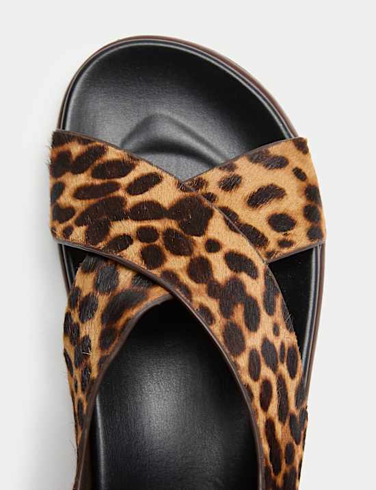 Suede Animal Print Buckle Flat Sandals
