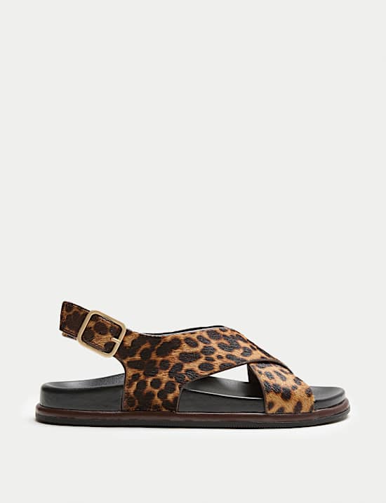 Suede Animal Print Buckle Flat Sandals