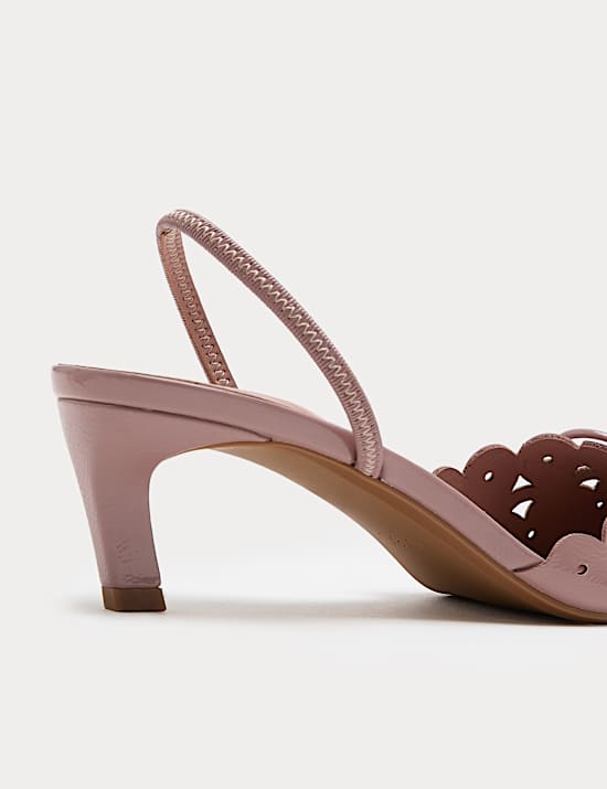 Patent Bow Cut Out Kitten Heel Pointed Slingback Shoes