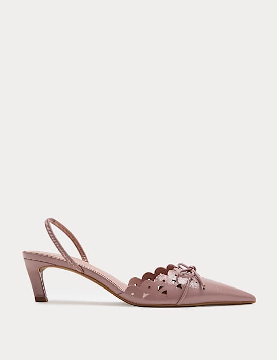 Patent Bow Cut Out Kitten Heel Pointed Slingback Shoes