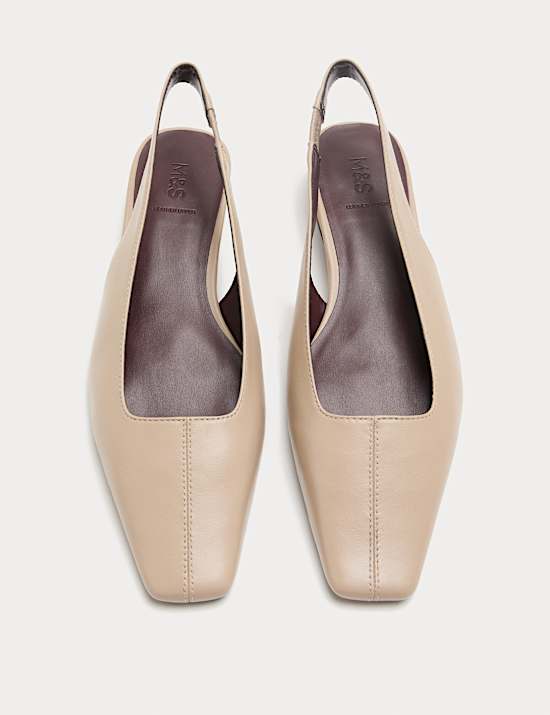 Leather Block Heel Chisel Toe Slingback Shoes