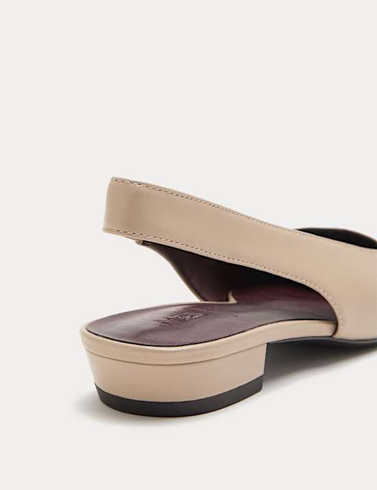 Leather Block Heel Chisel Toe Slingback Shoes